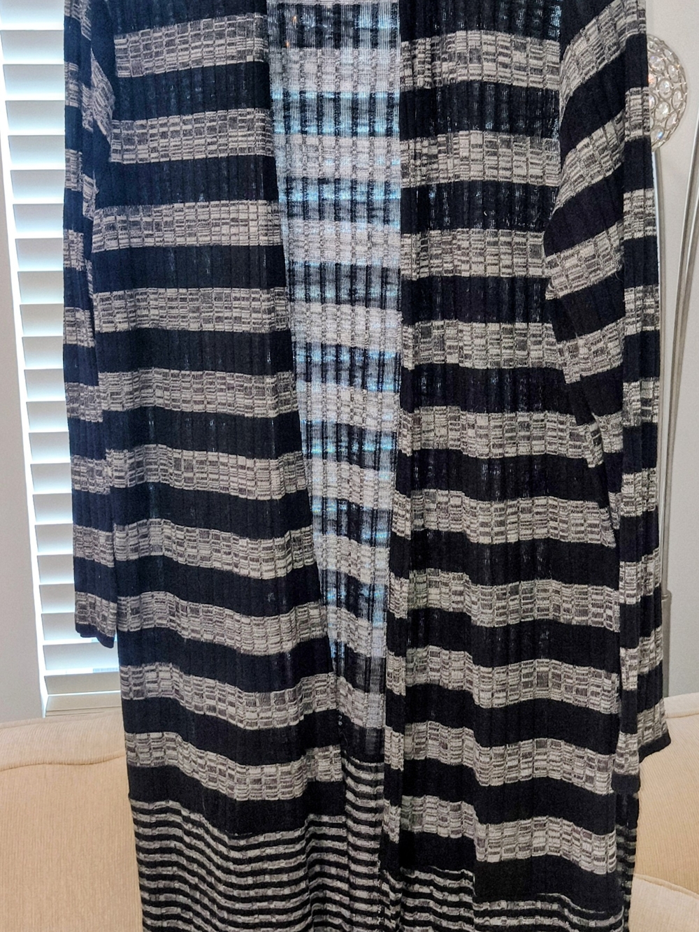 Lane Bryant Black and Cream Striped Open-Front Cardigan